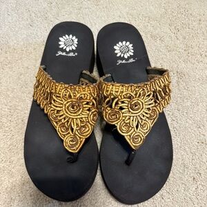 Yellow Box sunflower sandals. Wedge heel. Used in good condition.